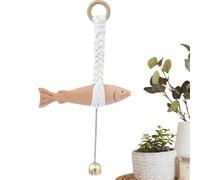Generisch Sculpture de poisson en bois, sculptée à la main, art mural de plage, avec cloche, pour maison de mer et hôtel de village, design de poisson côtier pour chambre et salon, décoration de