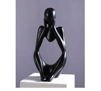 Generisch Sculpture moderne pour salon - Figurine de rat de bibliothèque en résine - Art abstrait noir blanc doré - Décoration de bureau et étagère (penser A-noir)