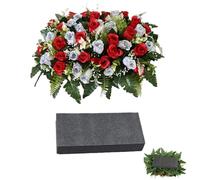 Generisch Selle de cimetière pour pierres tombales, roses artificielles - Décoration commémorative - Selle funéraire - Fleurs tombales - Pour pierres tombales, lieux funéraires et couronnes de deuil