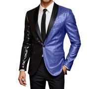 Generisch Sequin Veste blazer à paillettes pour homme - 1 bouton - Veste de costume à paillettes - Coupe droite - Smoking brillant - Club Party - Marié - Mariage - Bureau - Veste de loisirs - Tenue