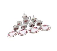 Generisch Service à thé en céramique peinte pour miniature 1/12, roses | Service de table multi-pièces pour présentoirs et collectionneurs