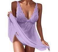 Generisch Sexy-Schlafanziehen-Unterwäsche Transparente Frauen Spitze Kleider-Hosenträger Damen Dessous Weihnachten (Purple, XXL)