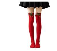 Generisch sexy stockings for women, Chaussettes hautes for femmes, motif décorations de Noël, en soie tube, montantes jusqu'aux cuisses.(Red)