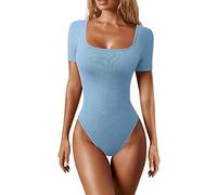 Generisch Shapewear Body à manches courtes pour femme - Corset gainant - String pour le quotidien - Body gainant - Tanga - Body pour femme - Coupe ajustée - Combinaison une pièce, bleu, M