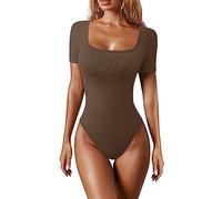 Generisch Shapewear Body à manches courtes pour femme - Corset gainant - String pour le quotidien - Body gainant - Tanga - Body pour femme - Coupe ajustée - Combinaison une pièce, café, M