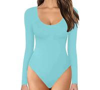 Generisch Shapewear pour femme Body à manches longues avec col en U - Shaper gainant pour le ventre - Tanga Bodysuit - Unicolore - Respirant - Body à manches longues - Ballet costume - Costume de