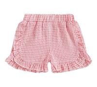Generisch Short 2026 pour tout-petits et bébé décontracté d'été à carreaux vichy / seersucker taille élastique ourlet à volants, Rose, 3-4 ans