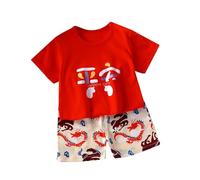 Generisch Short à manches courtes pour fille - Ensemble de deux pièces - T-shirt noir 128, rouge, 18-24 mois