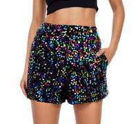 Generisch Short à paillettes brillant pour femme - Taille élastique - Short de loisirs - Short de rave - Tenue de carnaval, de concert, de danse, de discothèque, de discothèque, de boîte de nuit, A3
