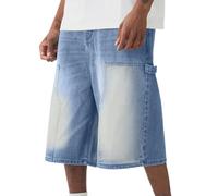Generisch Short baggy pour homme - Short en jean - Longueur genou - Bermuuda - Pantalon court - Pantalon d'été - Couleur unie - Short d'été décontracté - Jean d'été ample, bleu, M