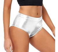 Generisch Short booty métallique taille haute pour femme comme pantalon de clubwear rave pour danser dans un short élégant, argenté, S