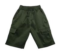 Generisch Short cargo avec taille élastique pour activités de plein air, pantalon confortable pour jeunes et loisirs, vert, 9-10 ans