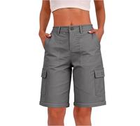Generisch Short cargo en polyester pour femme, longueur genou, décontracté, couleur unie, coupe haute, jambe large, short de randonnée et de course 2026 Protest Short pour femme, gris, XL