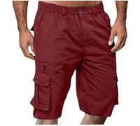 Generisch Short cargo léger pour homme - Bermuda - Taille élastique - Pantalon de sport - Vintage - Avec poches et fermeture éclair, Rouge (13), XXL