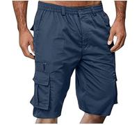 Generisch Short cargo léger pour homme - Bermuda - Taille élastique - Pantalon de sport - Vintage - Avec poches et fermeture éclair, Bleu marine 11, XXL