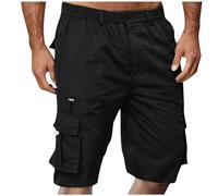 Generisch Short cargo léger pour homme - Bermuda - Taille élastique - Pantalon de sport - Vintage - Avec poches et fermeture éclair, Noir 01, XXL