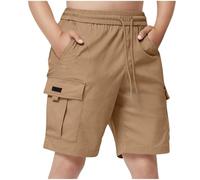 Generisch Short cargo pour garçon avec cordon de serrage à la taille, plusieurs poches, short décontracté avec jambe droite et coupe à cinq points pour enfants et adolescents, kaki, 11-12 ans