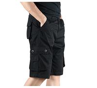 Generisch Short cargo pour homme - Short d'été en coton léger - Bermuda court - Short de randonnée - Respirant - Pantalon de trekking - Multi poches classiques - Vêtement de travail, Noir , 7XL