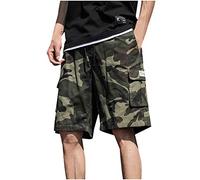 Generisch Short cargo pour homme - Short d'été - Short de loisirs - Motif camouflage - Bermuda de travail - Pantalon cargo - Pantalon de loisirs avec poches et cordon de serrage, Vert armée., 3XL