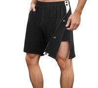 Generisch Short court pour homme - Couleur unie - Bouton pression - Avec poches - Short de rééducation - Short de jogging court - Bermuda ample - Short d'automne - Stretch - Short de loisirs - Short