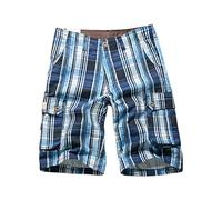 Generisch Short court pour homme - Pantalon multi-poches - Short à carreaux décontracté - Décontracté - Pour le bureau - Bermuda élégant - Short d'été extensible - Short de plage, bleu, L