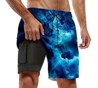 Generisch Short de bain court pour homme avec cordon de serrage - Protection UV - Pour garçons - Pour la natation d'école, Maillot de bain J4 bleu, 3XL
