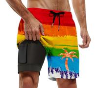 Generisch Short de bain d'été pour homme - Impression 3D - Séchage rapide - Hawaii Surf - Pantalon de sport, Maillot de bain J5 rouge, 3XL