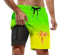 Generisch Short de bain d'été pour homme - Impression 3D - Séchage rapide - Hawaii Surf - Short de bain - Pantalon de sport, Maillot de bain J6 vert, M