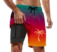 Generisch Short de bain d'été pour homme - Impression 3D - Séchage rapide - Hawaii Surf - Short de bain - Pantalon de sport, Maillot de bain J6 vert foncé, S
