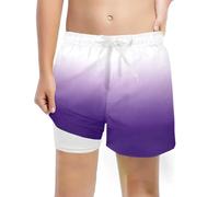 Generisch Short de bain extensible pour garçon avec doublure de compression, noir, taille 74, lilas, 7 ans