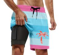 Generisch Short de bain long pour homme - Imprimé - Séchage rapide - Taille élastique - Short de bain léger - Short de bain - Pantalon de plage pour les vacances à la plage et les loisirs - S-XXL