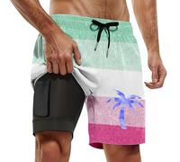 Generisch Short de bain long pour homme - Séchage rapide - Avec maille et cordon de serrage réglable, Maillot de bain J3 vert clair, XL