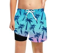 Generisch Short de bain pour enfant avec doublure de compression pour vacances d'été avec motif palmier, taille élastique, séchage rapide, idéal pour la plage et la piscine, lilas, 5-6 ans