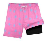Generisch Short de bain pour enfant avec doublure de compression pour vacances d'été avec motif palmier, taille élastique, séchage rapide, idéal pour la plage et la piscine, Rose, 5-6 ans