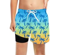 Generisch Short de bain pour garçon avec doublure de compression pour vacances à la plage, vacances d'été, activités de plein air, confortable, élastique, jaune, 14-16 ans