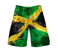 Generisch Short de bain pour homme avec drapeau de la Jamaïque au look usé - Short de plage court au style coup de pinceau - Short de bain sportif et patriotique, Style_u01 Noir, M