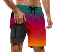 Generisch Short de bain pour homme - Séchage rapide - Short de sport - Loisirs - Avec poche zippée - S-XXL, Maillot de bain J6 vert foncé, XL