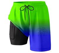 Generisch Short de bain pour homme - Séchage rapide - Short de sport pour homme - Short de course - Short de bain avec doublure en maille et poches zippées, Maillot de bain J5 vert, 3XL