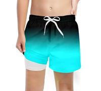 Generisch Short de bain tendance et décontracté pour garçon avec doublure de compression, short de bain extensible, Marine, 14-16 ans