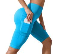 Generisch Short de cyclisme pour femme - Sans coutures - Short de course pour femme - Avec poches - Longueur genou - Short de yoga - Taille haute - Stretch - Short de randonnée - Legging serré - Push