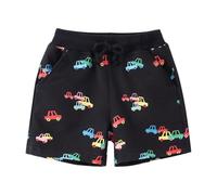 Generisch Short de jogging court pour enfants garçons short en coton excavatrice dinosaure espace planètes couleur unie enfant été pantalon décontracté, Short C4 noir, 4-5 ans