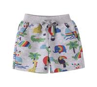 Generisch Short de jogging court pour enfants garçons short en coton excavatrice dinosaure espace planètes couleur unie enfant été pantalon décontracté, Short C9-grey, 5-6 ans