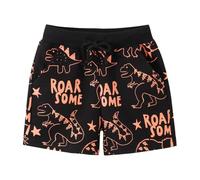 Generisch Short de jogging court pour enfants garçons short en coton excavatrice dinosaure espace planètes couleur unie enfant été pantalon décontracté, Short C7 noir, 5-6 ans