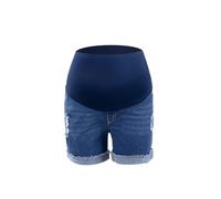Generisch Short de maternité en jean pour femme - Style décontracté - Pantalon de grossesse - Pantalon d'été court avec ceinture ventrale, bleu foncé, S