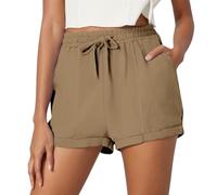 Generisch Short de plage 2027 pour femme avec poche de couleur unie et cordon de serrage, kaki, L