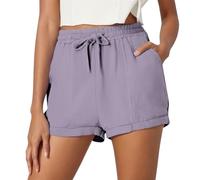 Generisch Short de plage 2027 pour femme avec poche de couleur unie et cordon de serrage, Violet clair, XXL