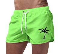 Generisch Short de plage d'été pour homme de sport grande taille tendance décontracté voyage arbre de coco imprimé, vert, XL