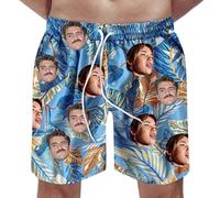 Generisch Short de plage pour homme - Design personnalisé - Avec impression photo - Short de plage unique pour les vacances, enterrement de vie de jeune fille, anniversaires, fête des pères, bleu, S