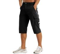 Generisch Short de plage pour homme du genou, léger, pour marcher, ceinture à sept points, exercice cargo de poche, pêche 18 pantalon court, Noir , S