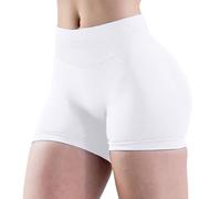 Generisch Short de sport court pour femme - Léger et fin - Taille haute - Décontracté - Couleur unie - Extensible - Sans coutures - Respirant - Séchage rapide - Push Up - Pour le yoga et la gym, Blanc